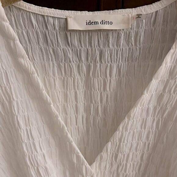 Idem Ditto white gauzy boho V neck with Puffed sleeves S - Picture 3 of 13